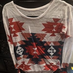 Aztec-Inspired Long Sleeve Top in Red and Navy